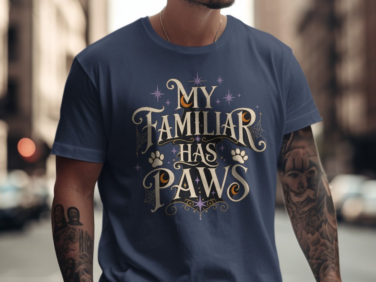 My Familiar Has Paws T-Shirt, Witchy Pet Lover Tee, Magical Cat Mom Shirt, Halloween Gift for Dog Owners, Vintage Mystic Apparel