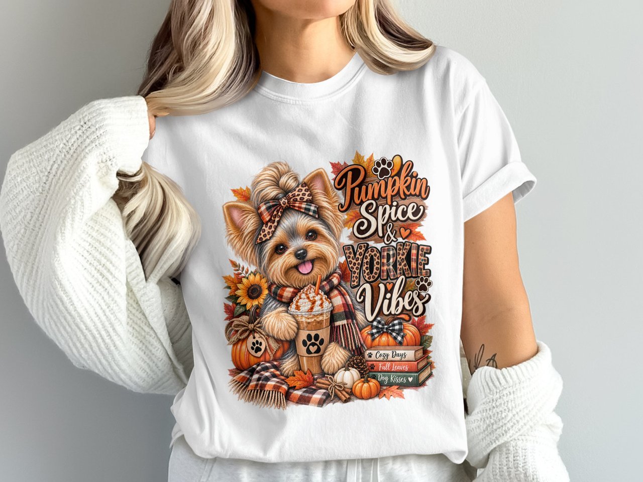 Pumpkin Spice Yorkie PNG Fall Sublimation Design