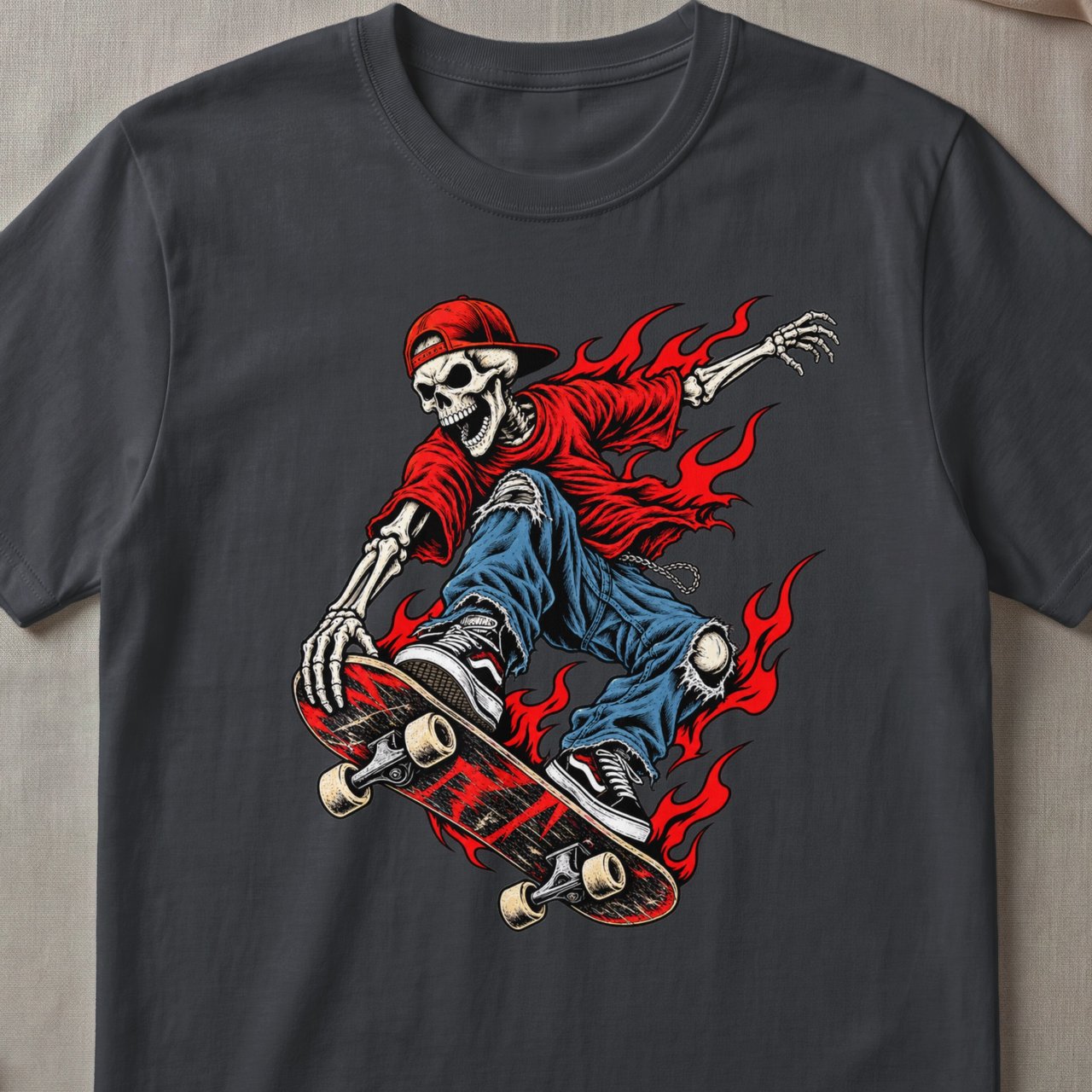 Flaming Skater Skeleton Tee