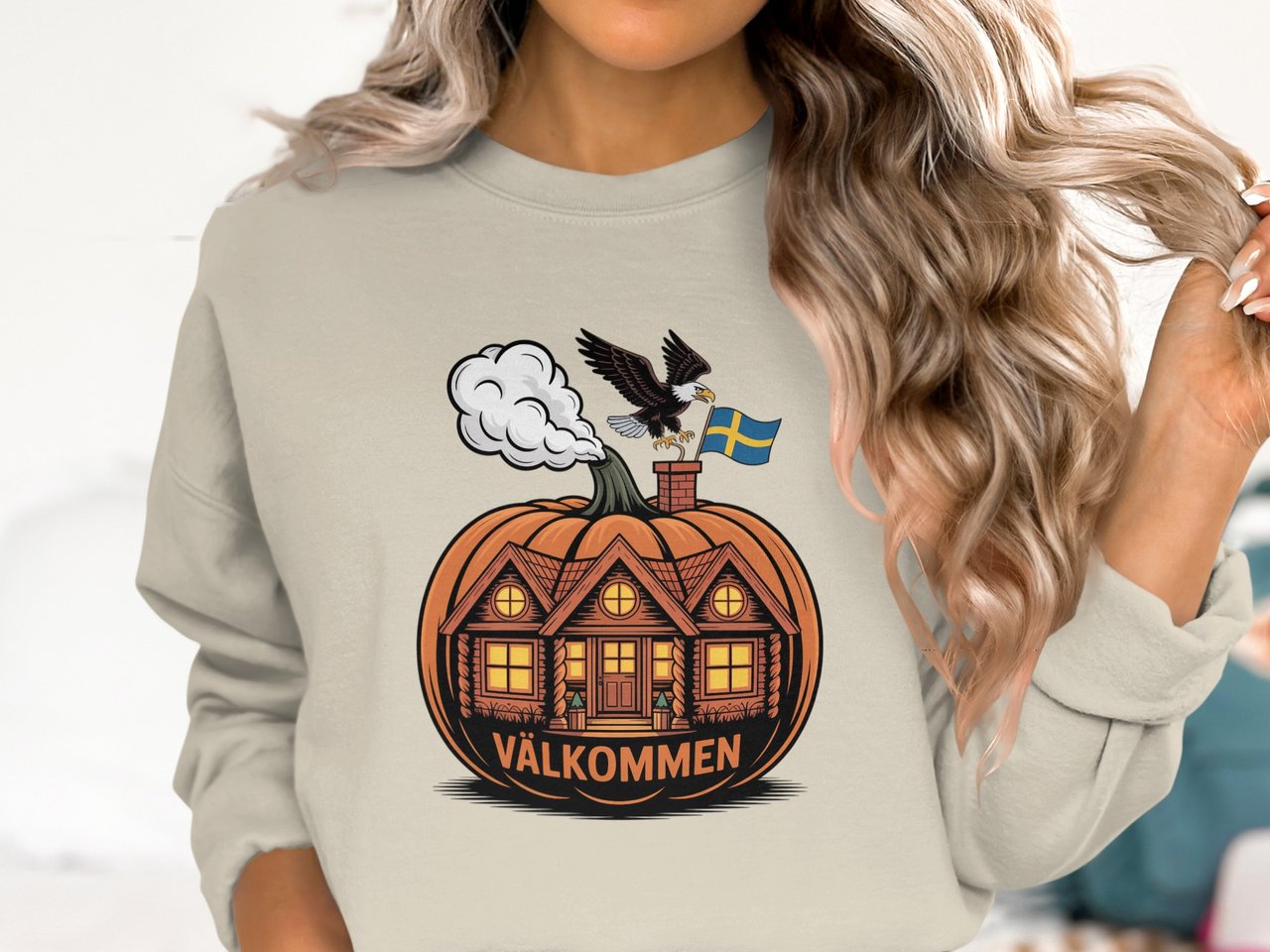 Swedish American Halloween Sweatshirt and T-shirts, Pumpkin House, Eagle, Sweden Flag, Valommen, Fall, Spooky, Holiday, Trendy, Gift Idea