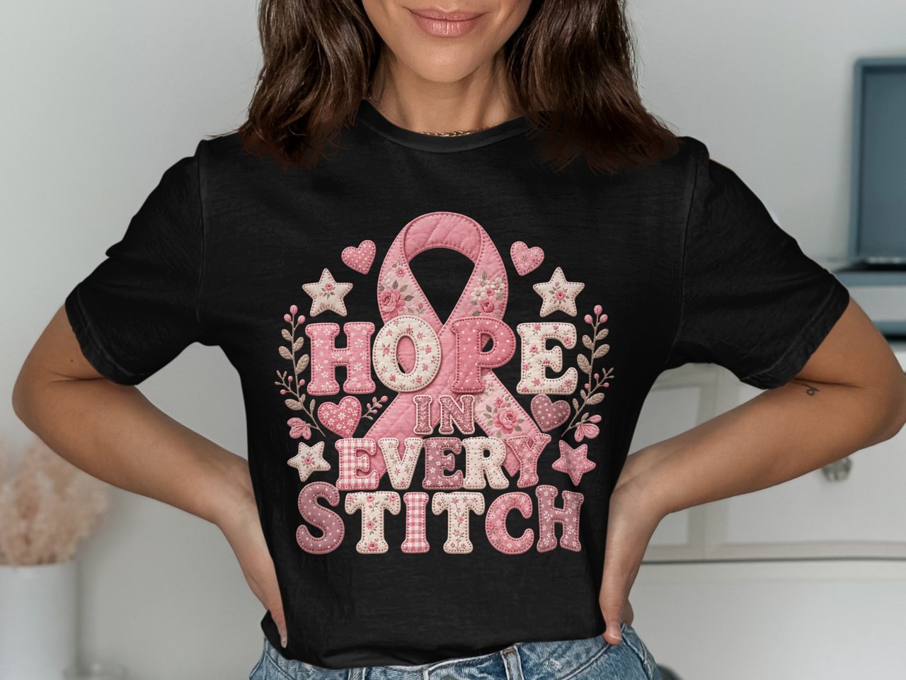 Hope In Every Stitch Faux Patchwork Tee