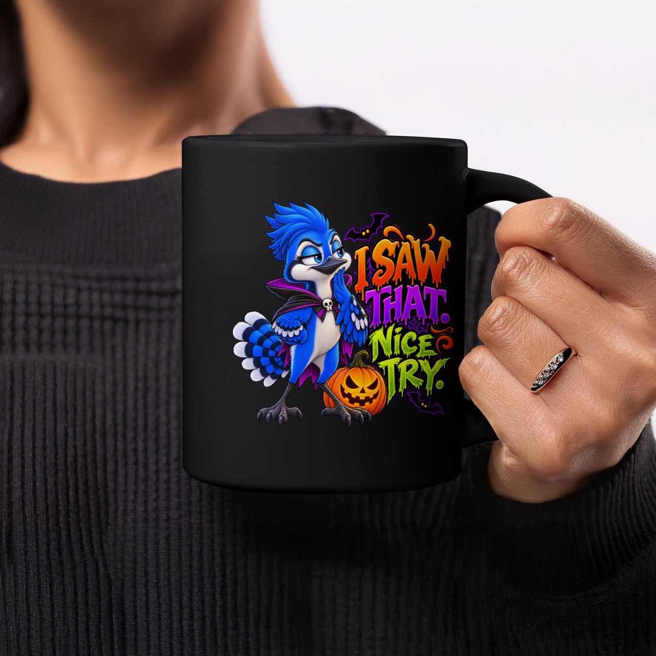 I Saw That Halloween Blue Jay Mug