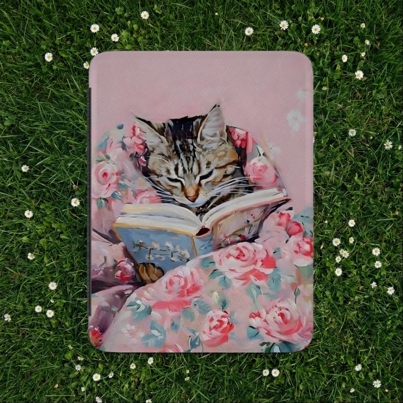 Floral Reading Cat Kindle Case