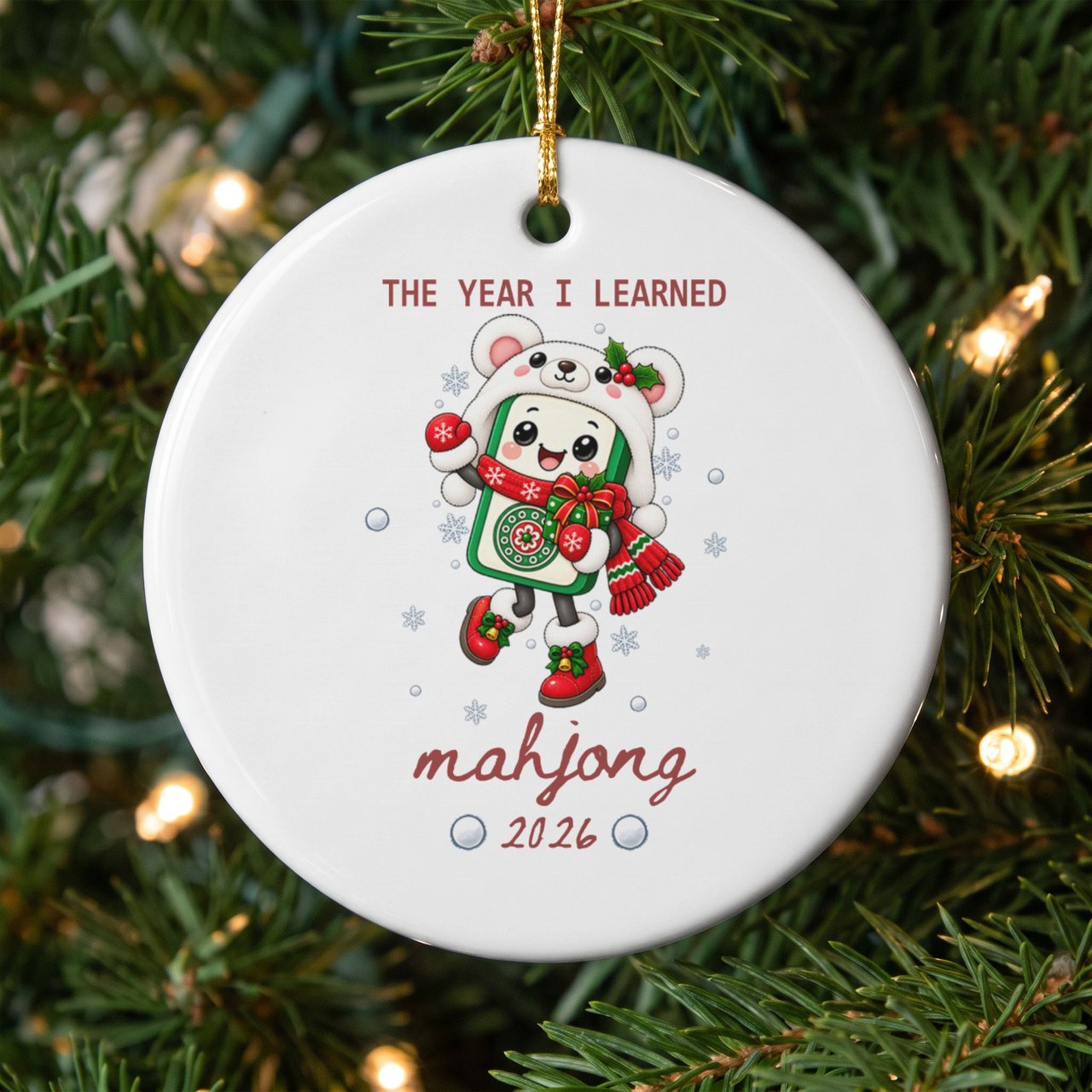Mahjong Christmas Ornament 2026, The Year I Learned Mahjong Keepsake, Cute Kawaii Tile Holiday Gift for Game Night Player and Lover
