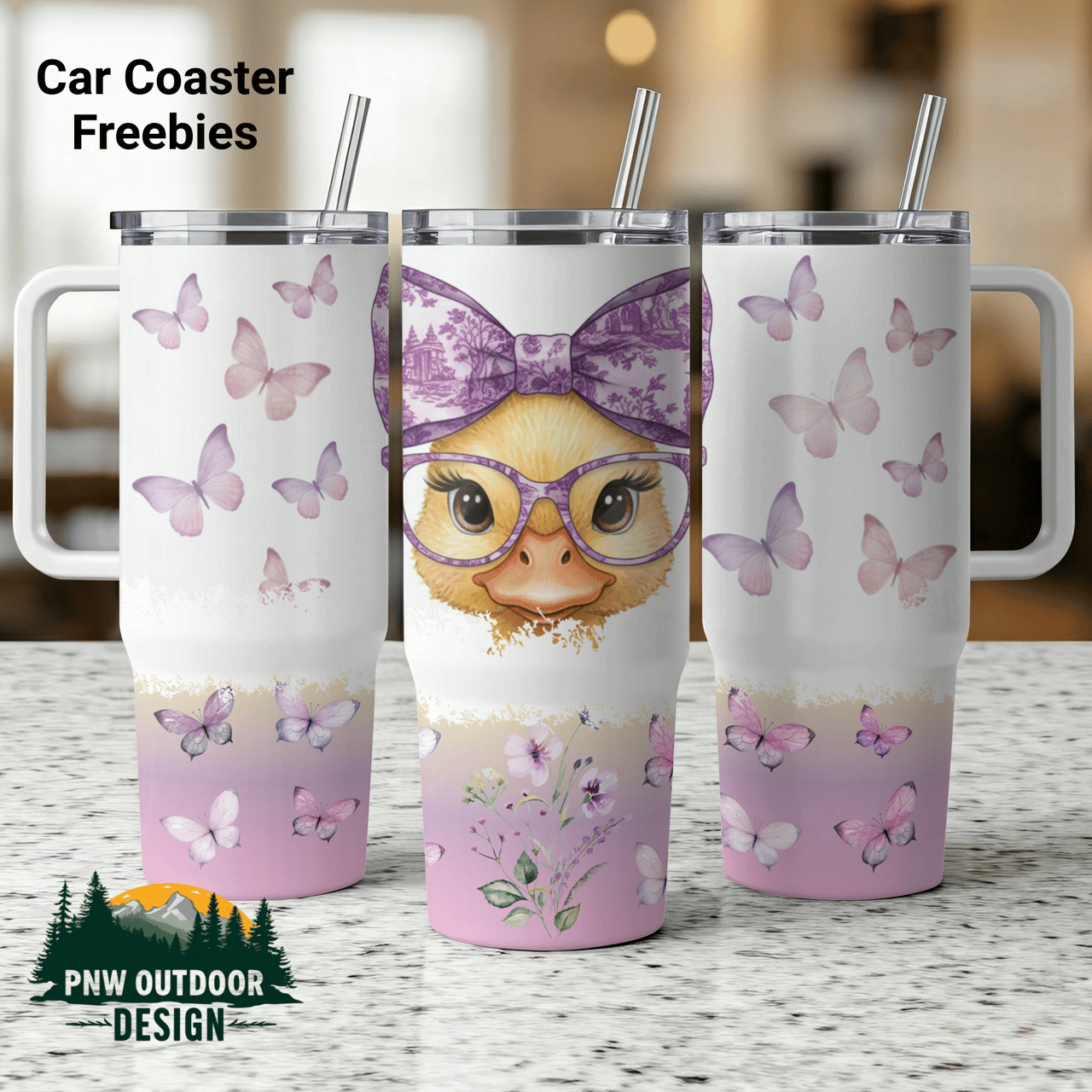 Duck 40oz Tumbler Wrap, Sublimation Design, Distressed Tapered Seamless, Digital Download, Cute Animal, Butterflies, Glasses, Bow
