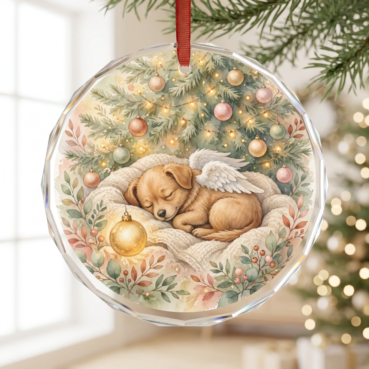 Dog Memorial Christmas Ornament — Sleeping Under The Tree, First Christmas Without Sympathy Gift, Personalized Keepsake