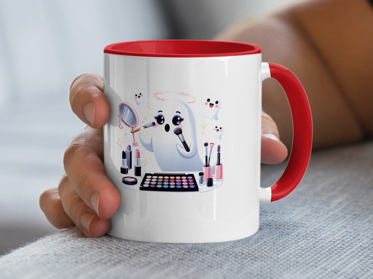 Halloween Mug, Cute Ghost Makeup, Spooky Season Coffee Cup, Glam Ghost Mug, Funny Halloween Gift, Halloween Decor, Kawaii Ghost Mug