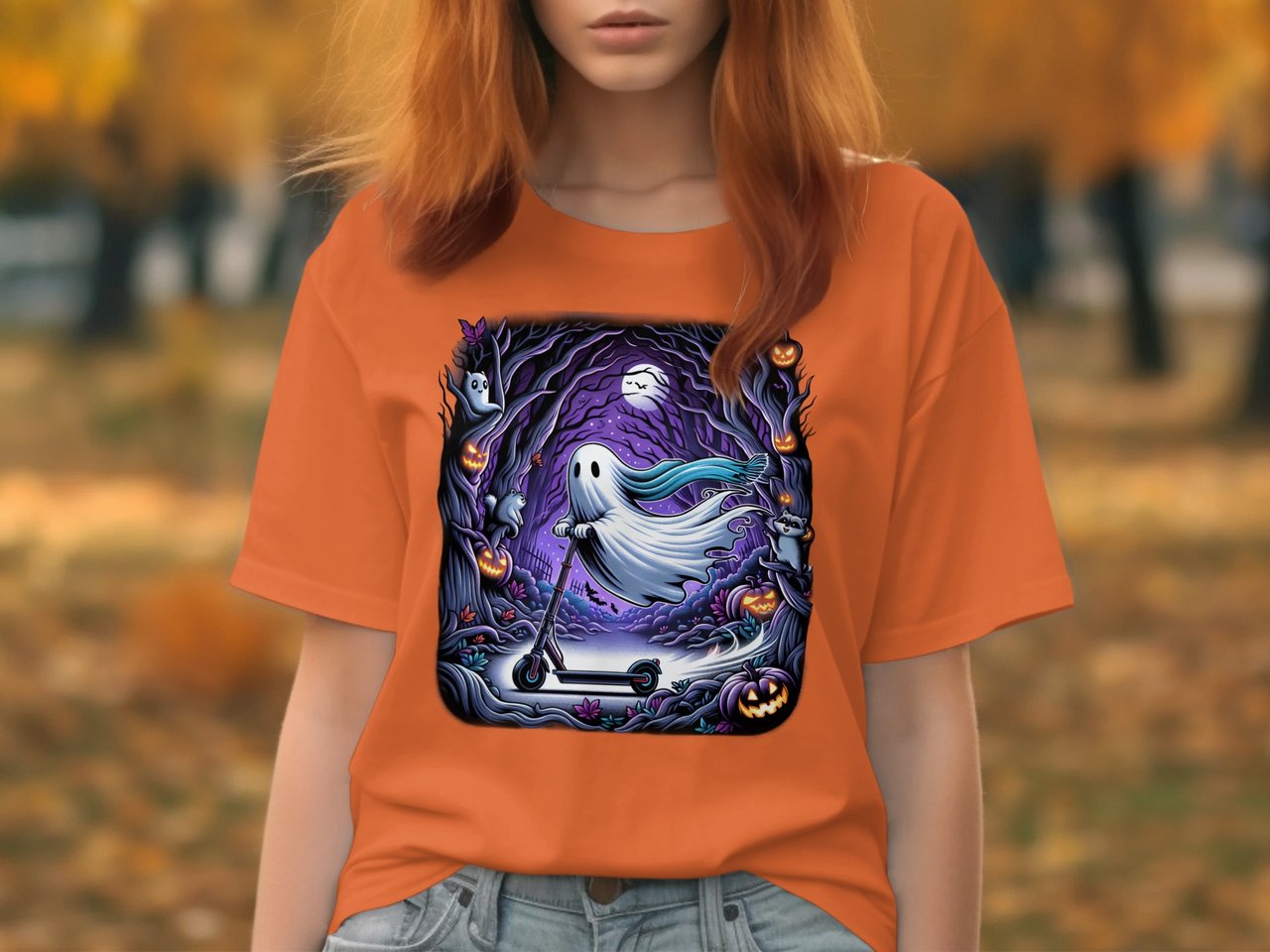 Ghost on Scooter T Shirt, Halloween T Shirt, Spooky Season Shirt, Cute Halloween Shirt, Ghostly Adventures, Funny Halloween Shirt