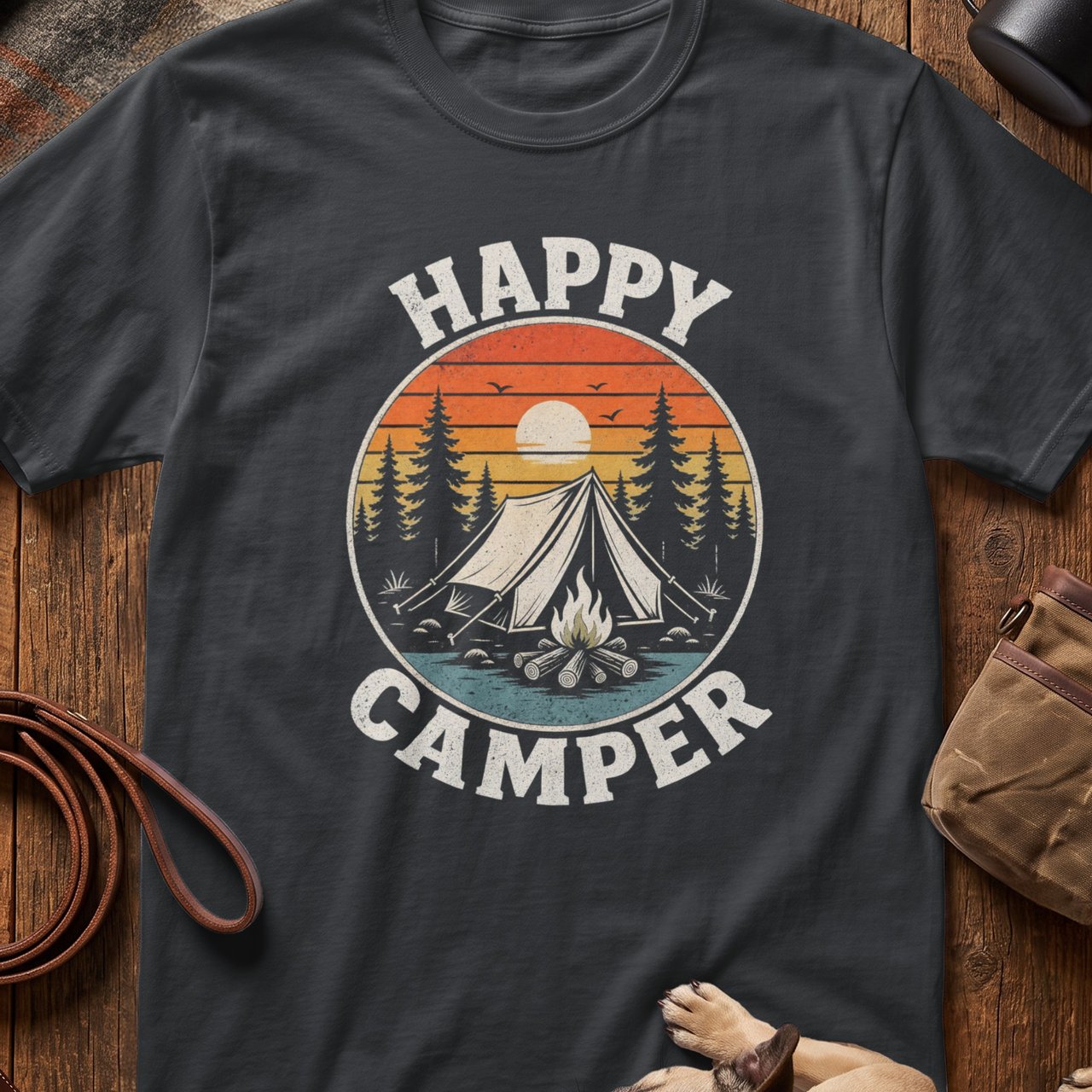 Retro Sunset Happy Camper T-Shirt