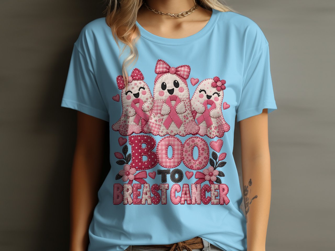 Boo to Breast Cancer Faux Patchwork Tee