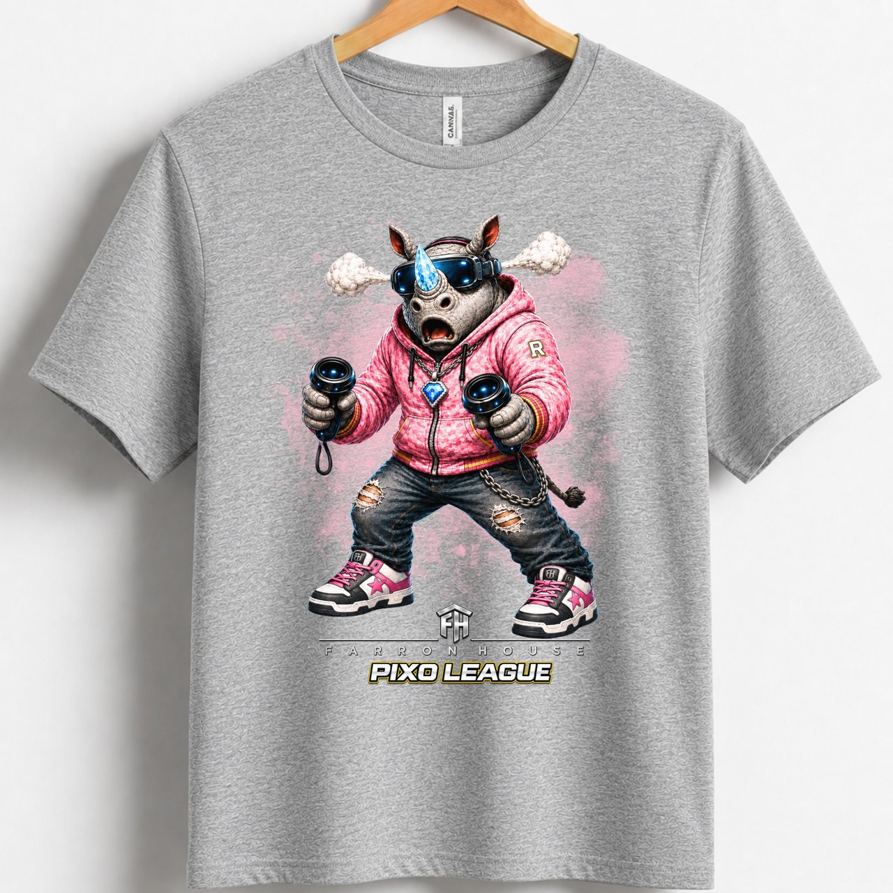 VR Rhino Gamer Shirt for Toddler, Funny Virtual Reality Gaming Tee, Kids Birthday Gift, Pixo League by Farron House