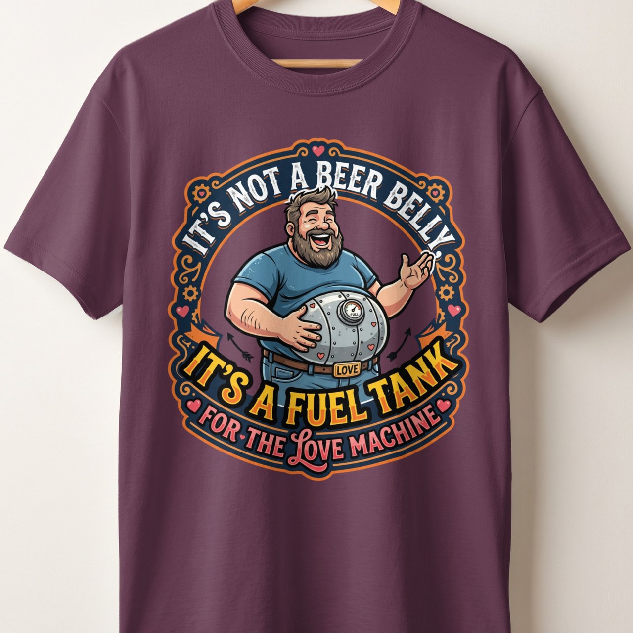 Funny Beer Belly T-Shirt for Men | Dad Bod Fuel Tank Love Machine Tee | Humorous Husband Gift | Father's Day Sarcastic Joke Shirt