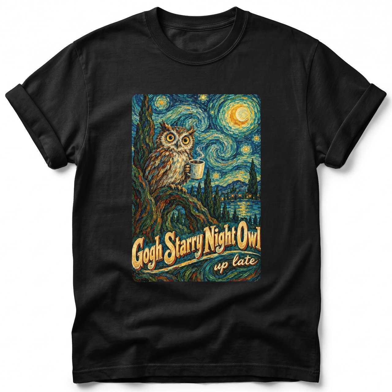 Gogh Starry Night Owl ~ Comfort Colors Premium Tee
