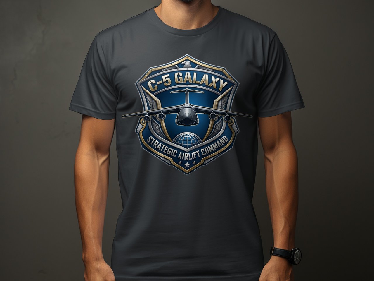 C-5 Galaxy T-Shirt Military Aviation Airlift Cargo Plane Veteran Pilot Shirt AvGeek Gift Strategic Crest Graphic Tee Men