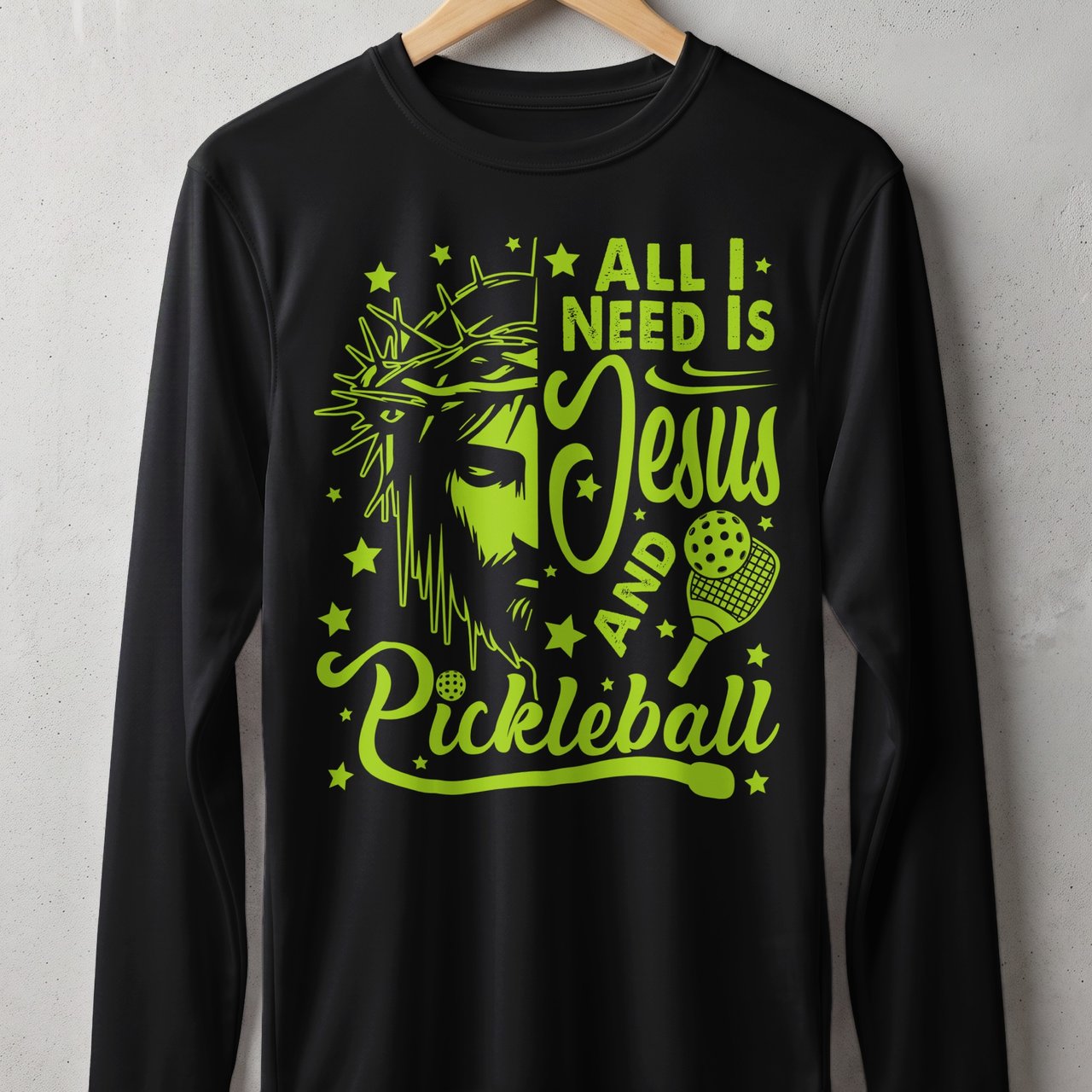 Pickleball Sport-Tek Long Sleeve Tee, All I Need Is Jesus And Pickleball, UV Protection Sun Shield Shirt