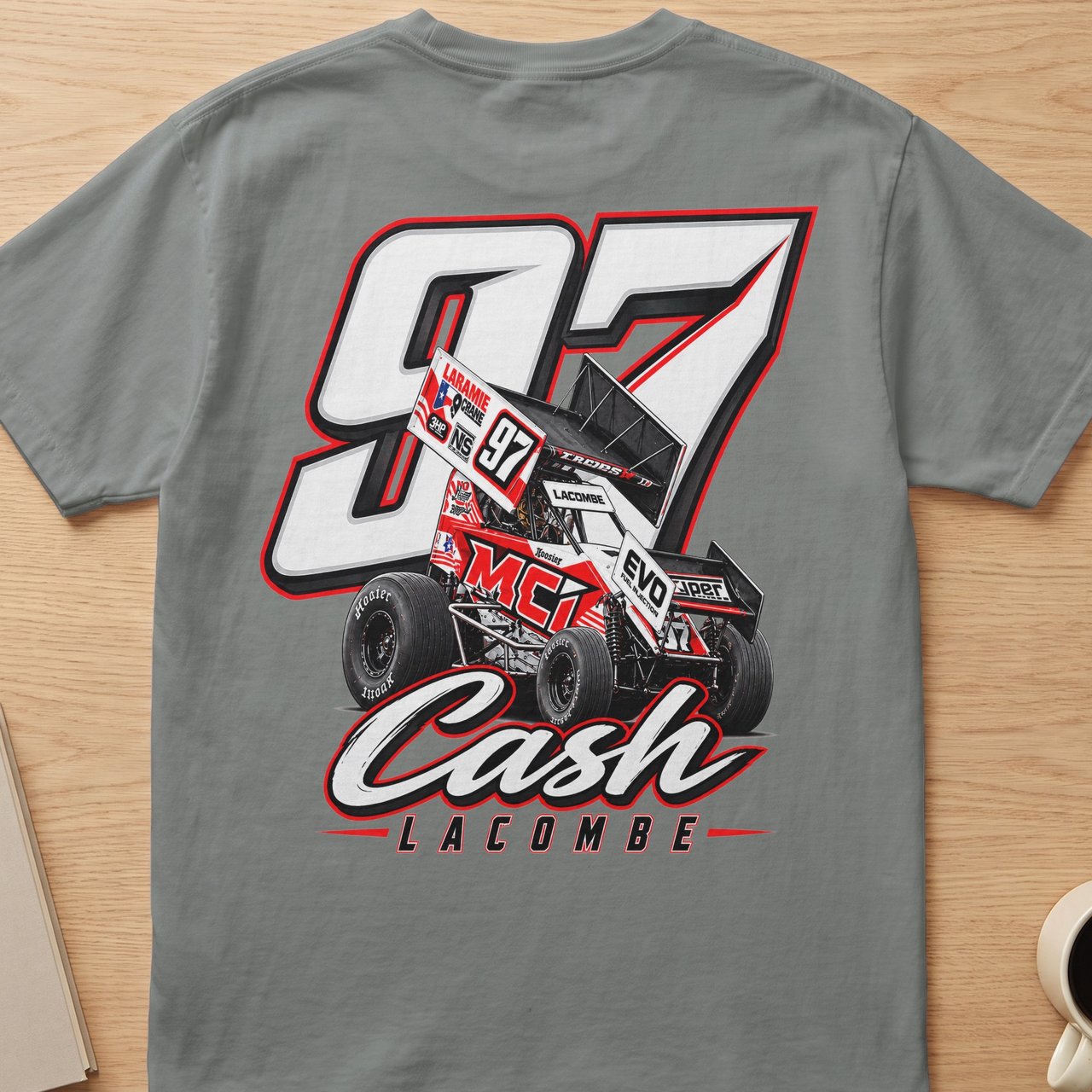 Sprint Car Racing T-Shirt | 97 Cash LaCombe Dirt Track Motorsports Fan Graphic Tee | Bold Race Day Gift for Him