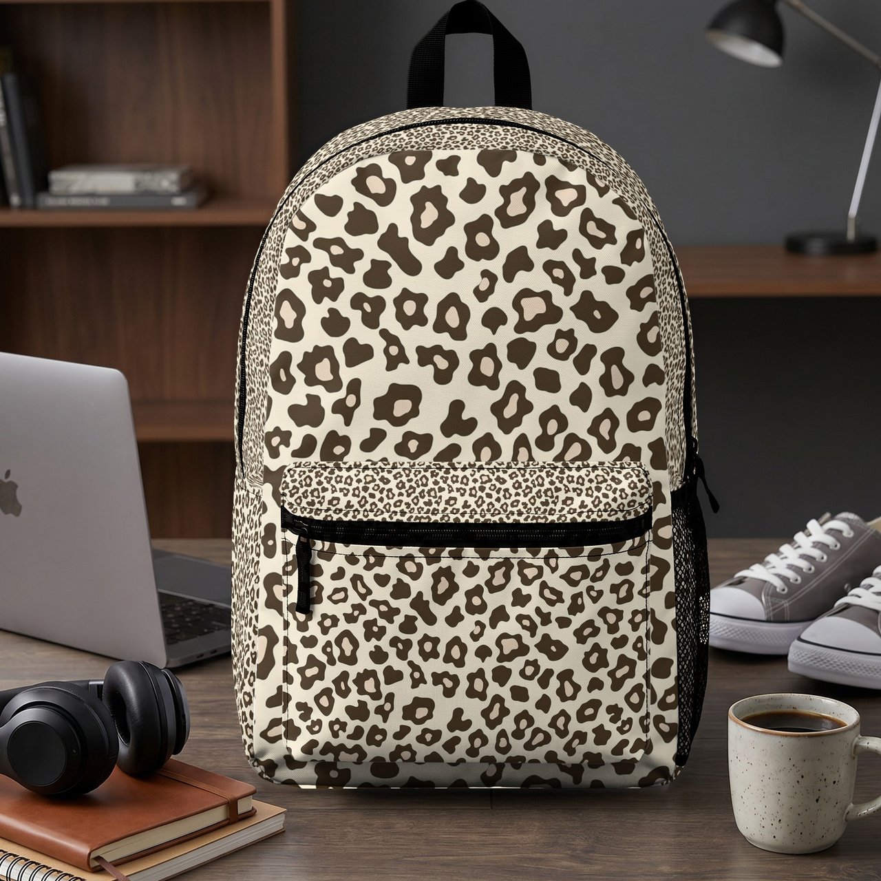Classic Leopard Print Backpack, Animal Pattern Spiral Notebook, Wild Aesthetic School Bag & Journal Set