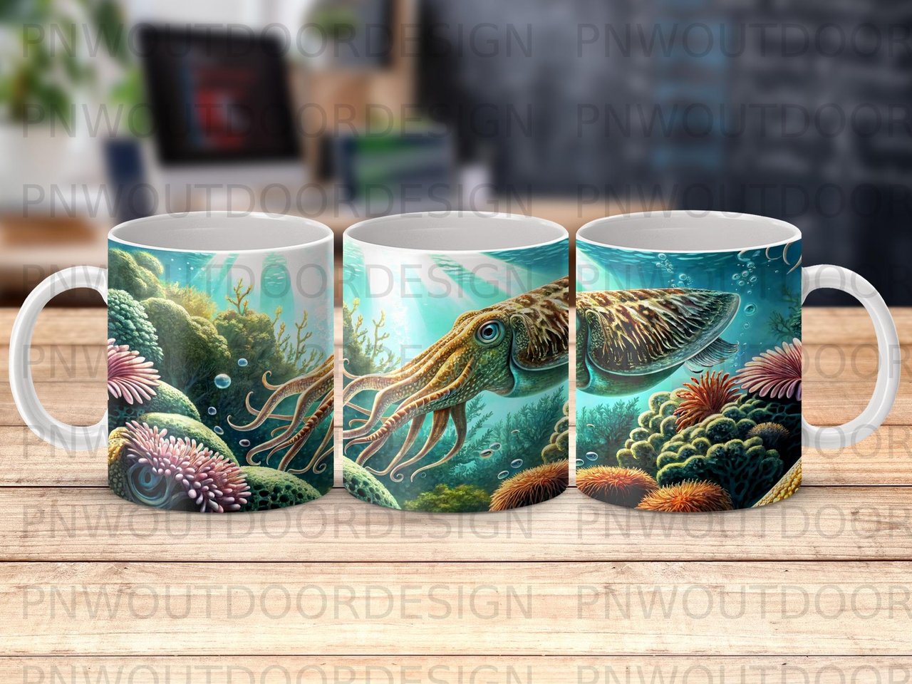 Sea Turtle Mug Sublimation Wrap, Underwater Ocean Life 11oz 15oz Design, Vibrant Coral Reef Marine Turtle Digital