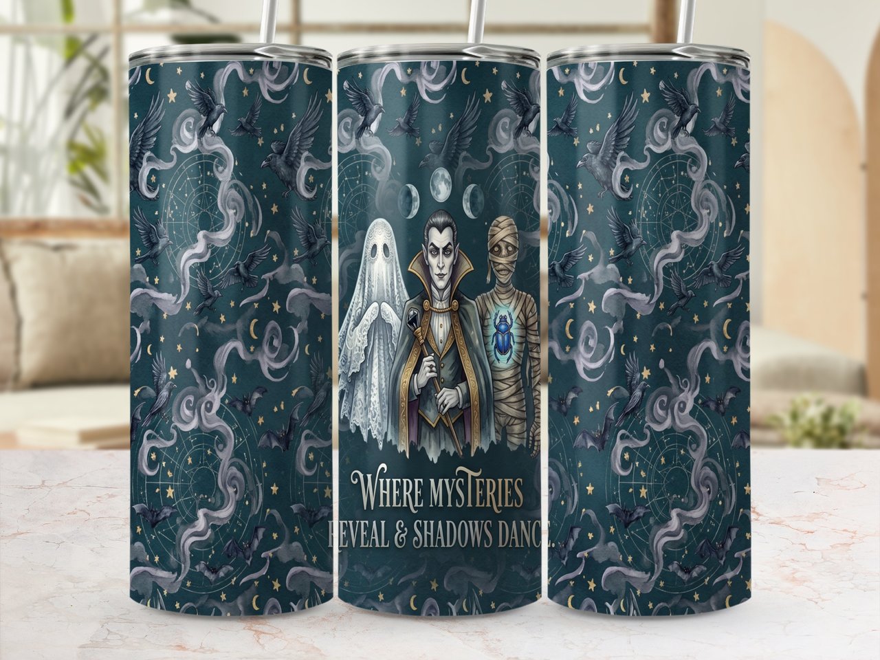 Halloween Horror Tumbler Wrap Digital, Gothic Monsters Sublimation Design for 20oz Skinny Straight Tumbler PNG File