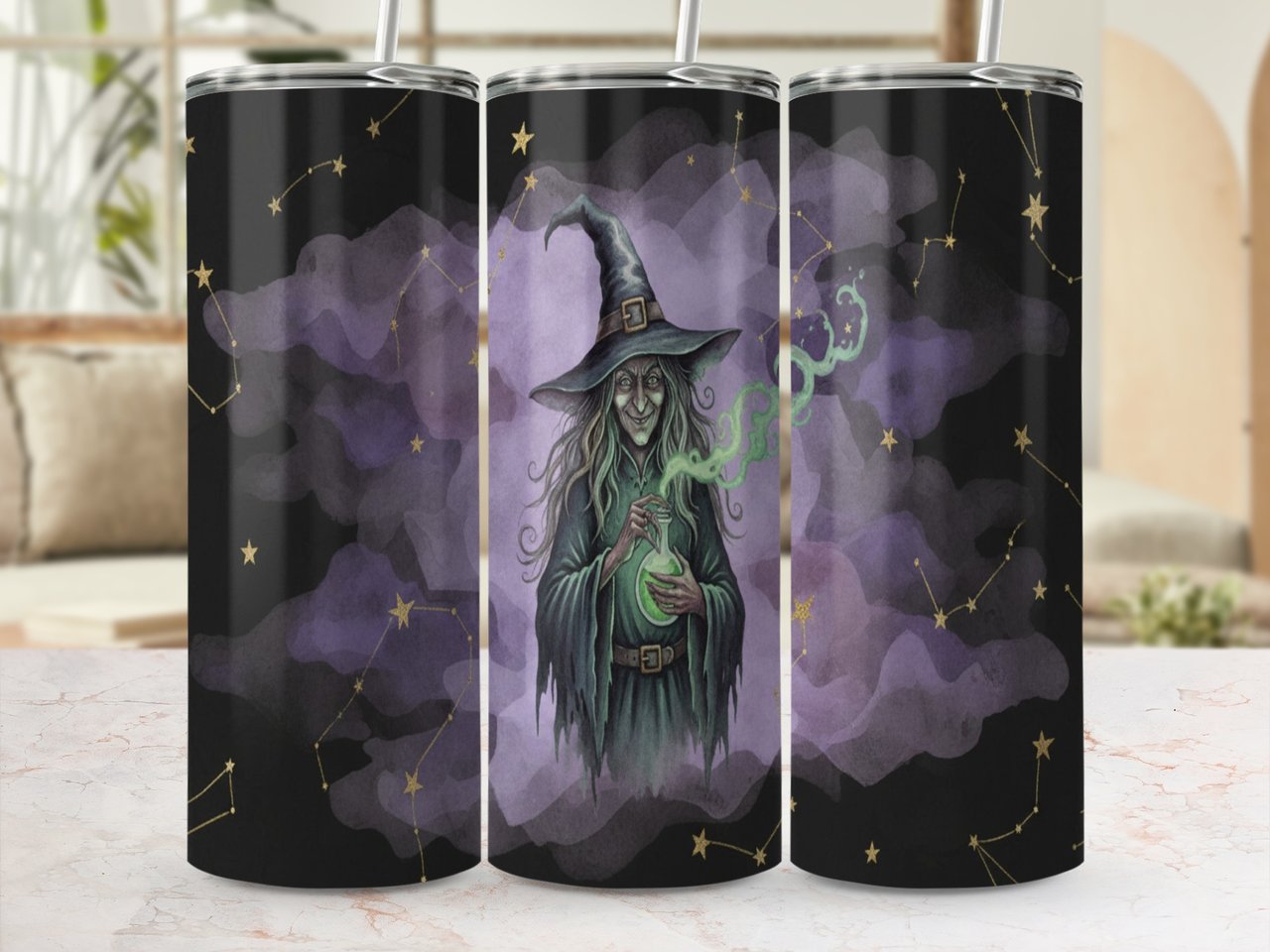 Witch Tumbler Wrap Digital | Seamless 20oz Skinny Tumbler Design | Celestial Witch Potion PNG | Spooky Halloween Magic Digital Download