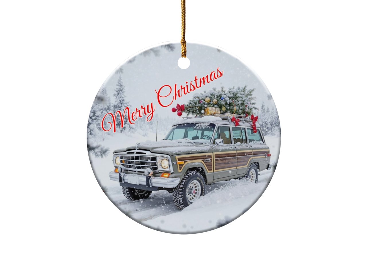 Waggy Ornament, Christmas Ornament, Grand Wagoneer Ornament, Car Ornament, Holiday Decoration, Winter Scene