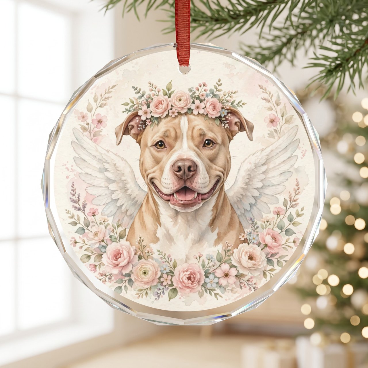 Pit Bull Memorial Ornament | Angel Pittie Flower Crown | Rescue Dog Loss Gift