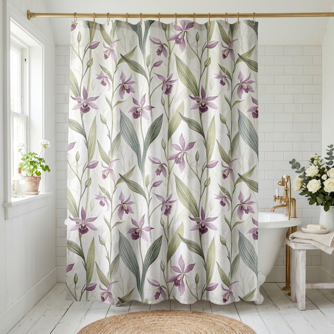 Elegant Orchid Botanical Shower Curtain