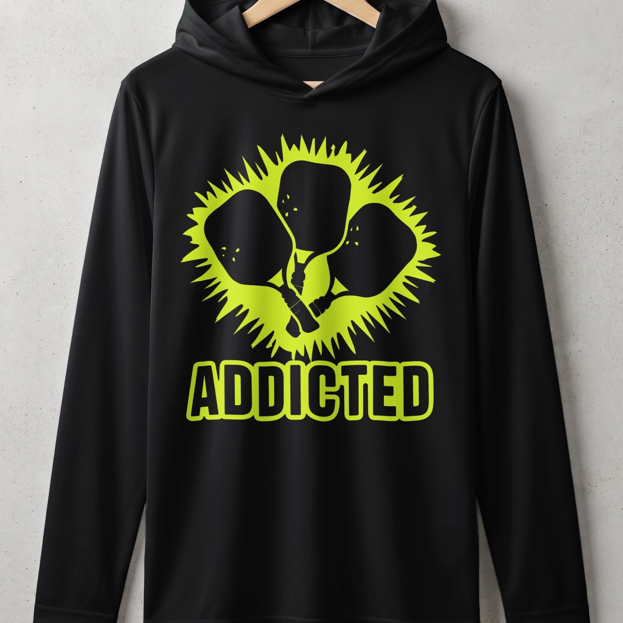 Pickleball Sport-Tek Performance Hood, Addicted Neon Paddles Burst Print, Court Sun Defense Lightweight Hoodie