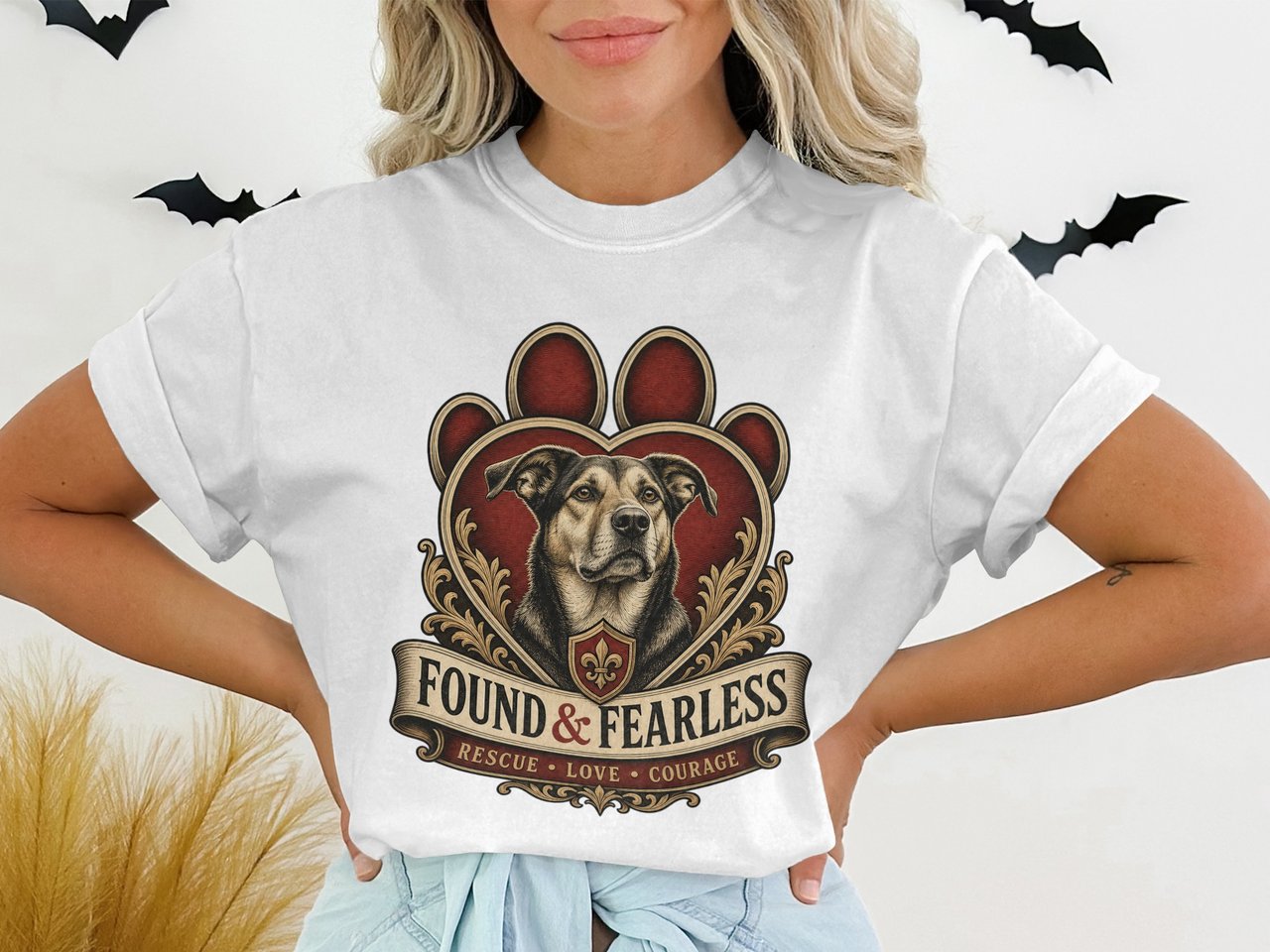 Found & Fearless Rescue Dog Mom T-Shirt | Vintage Pet Adoption Gift | Courage Love Dog Lover Tee | German Shepherd Mix Graphic Top