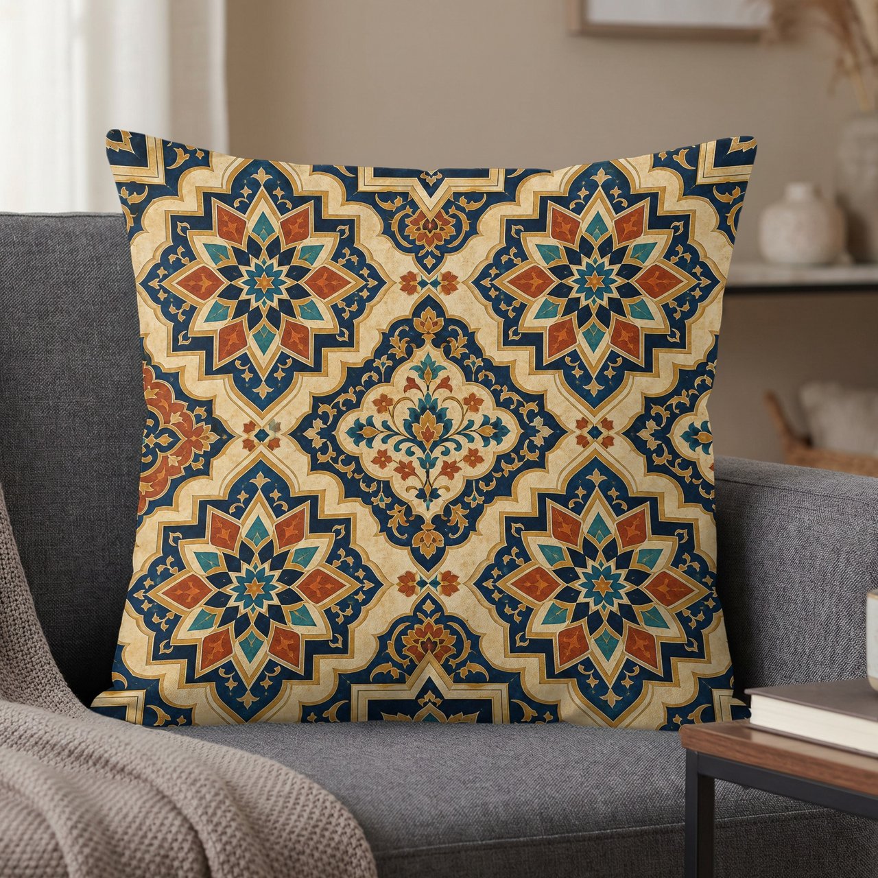 Moroccan Pattern Pillow Case | Boho Geometric Cushion Cover | Ornate Global Decor Throw Pillow | Rich Jewel Tone Accent for Home