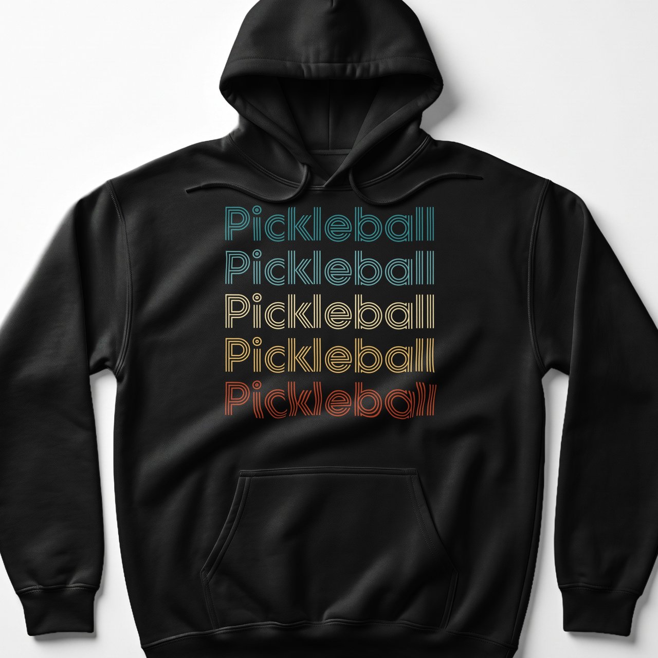 Pickleball Gildan Fleece Hoodie, Retro Striped Pickleball Stacked Line Graphic, Court Pullover Sweatshirt