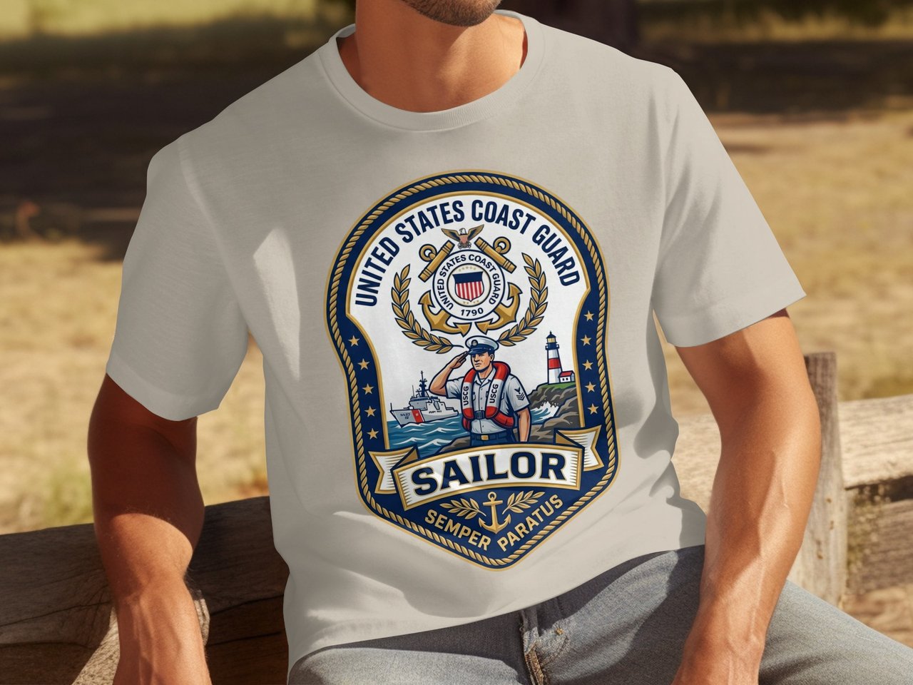 United States Coast Guard Sailor T-Shirt, Semper Paratus Military Veteran Gift, Patriotic USCG Emblem Apparel Tee