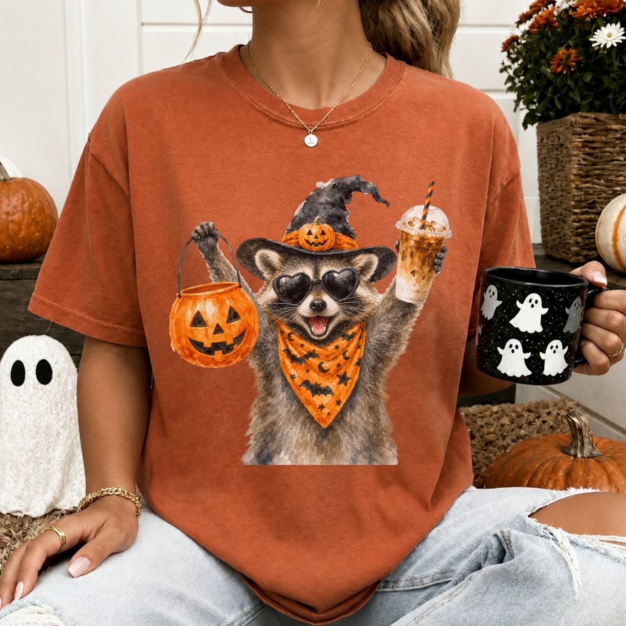 Witchy Iced Coffee Raccoon T-Shirt