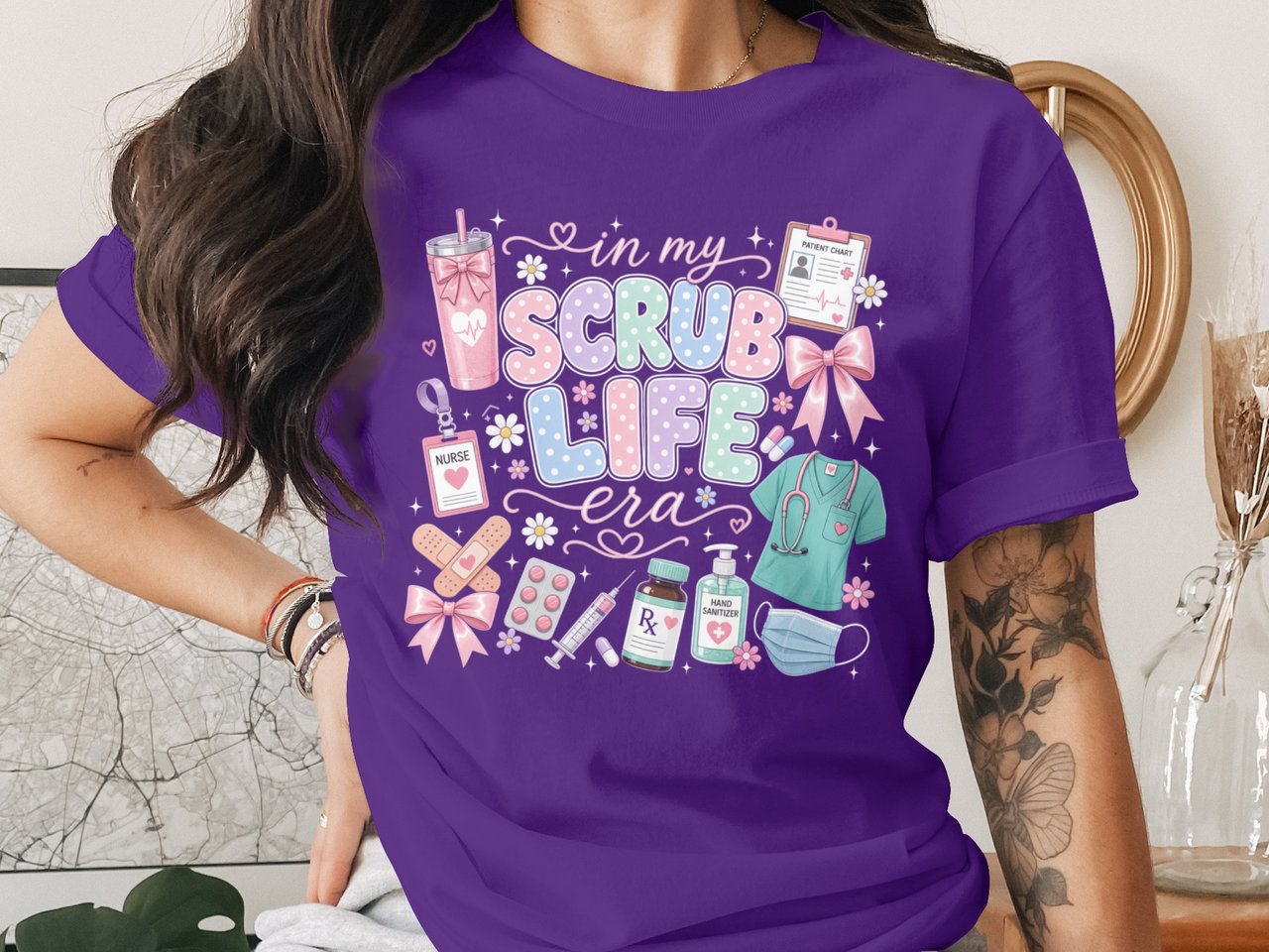In My Scrub Life Era Coquette Bow Nurse T-Shirt: Funny ER ICU Design