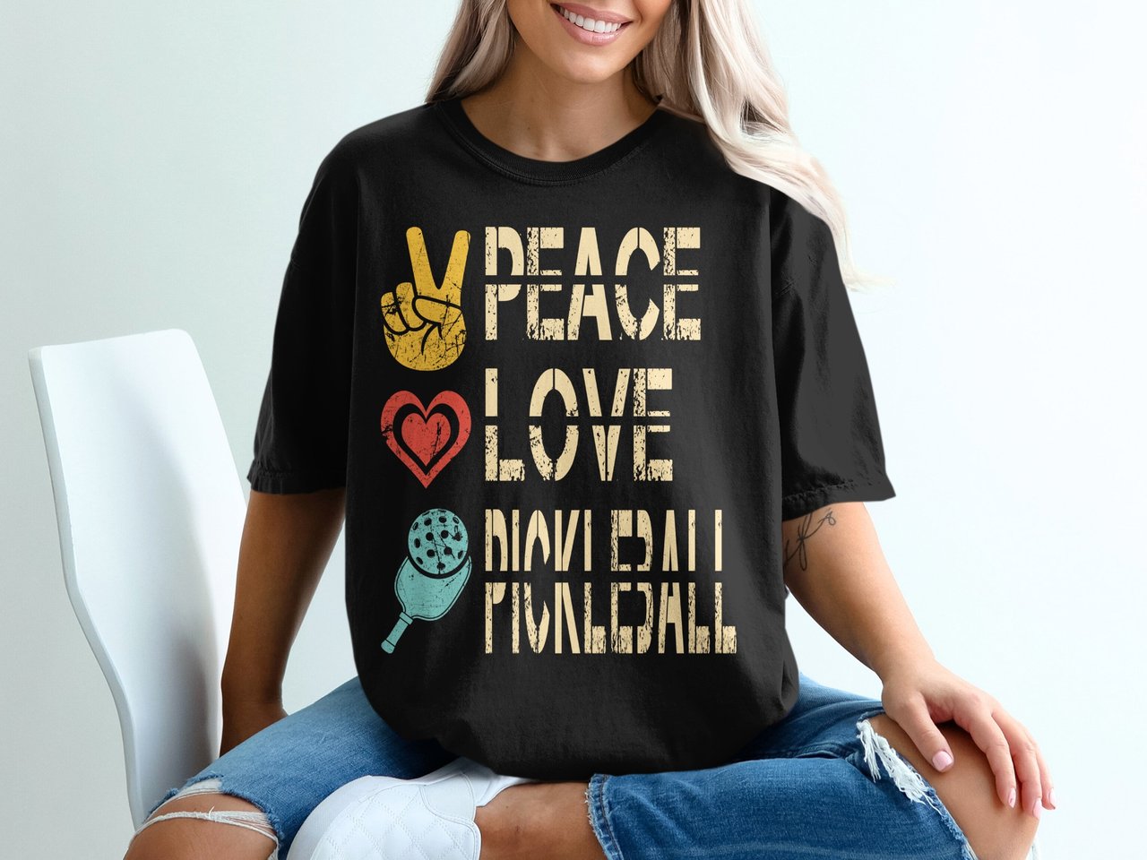 Pickleball Comfort Colors Shirt, Peace Love Pickleball, Vintage Graphic Tee Pickleball Player Gift