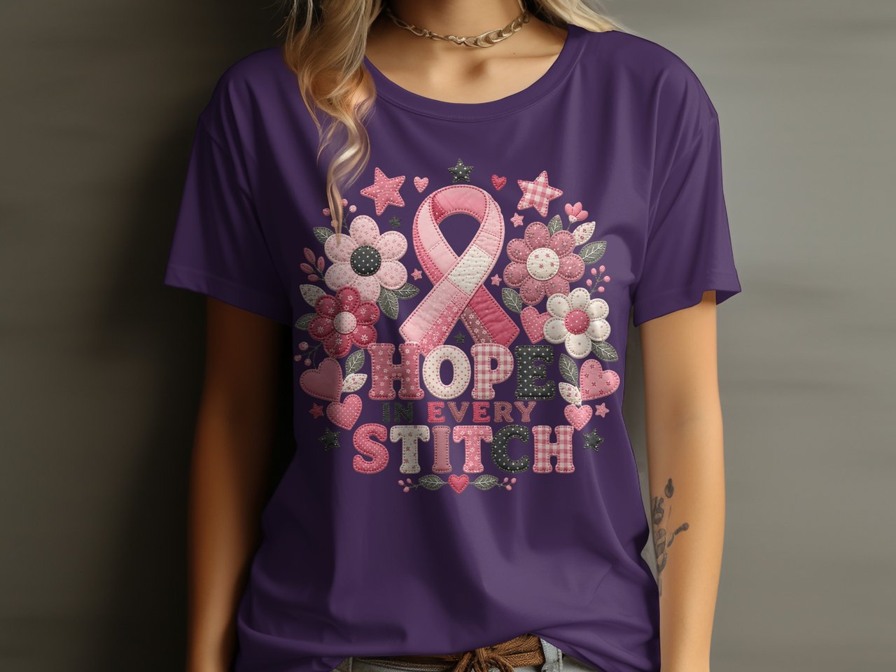 Faux Patchwork Hope In Every Stitch Tee
