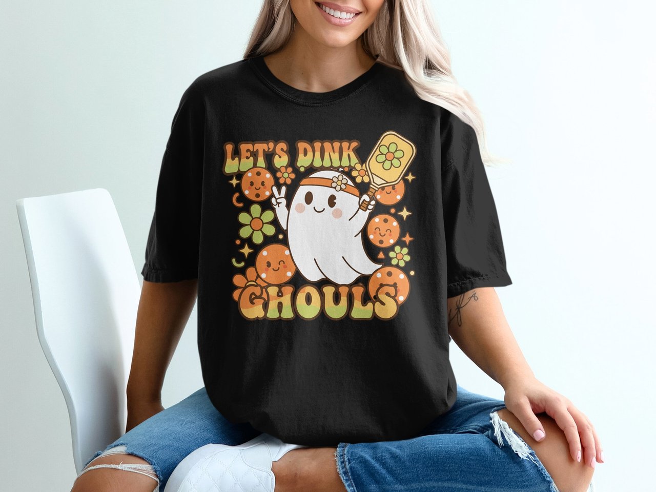 Pickleball Comfort Colors Shirt, Let's Dink Ghouls, Vintage Graphic Tee, Retro Halloween Ghost Dink Paddle Apparel