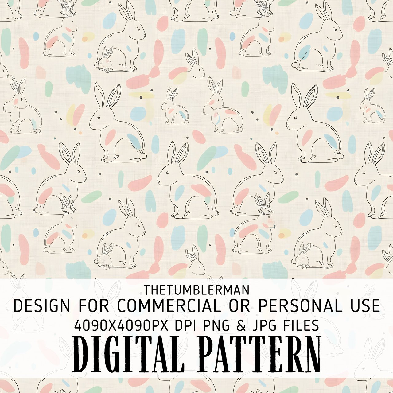 Digital Rabbit Pattern, Pastel Bunny Fabric Design, Seamless Animal Print, Cute Easter Illustration, Spring Digital Bundle, Kids Room Decor