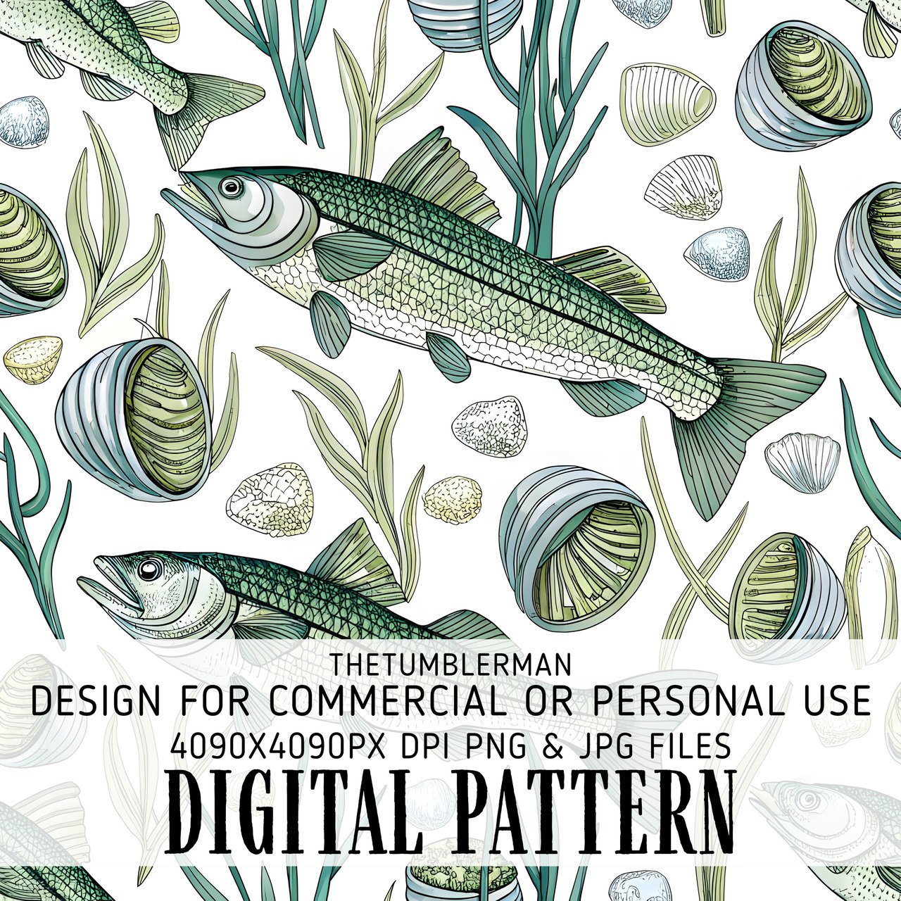 Fish Digital Pattern, Fish Bundle, Marine Digital Bundle Pattern, Fish Seamless Pattern, Nautical Fabric, Sea Life Design, Digital Paper