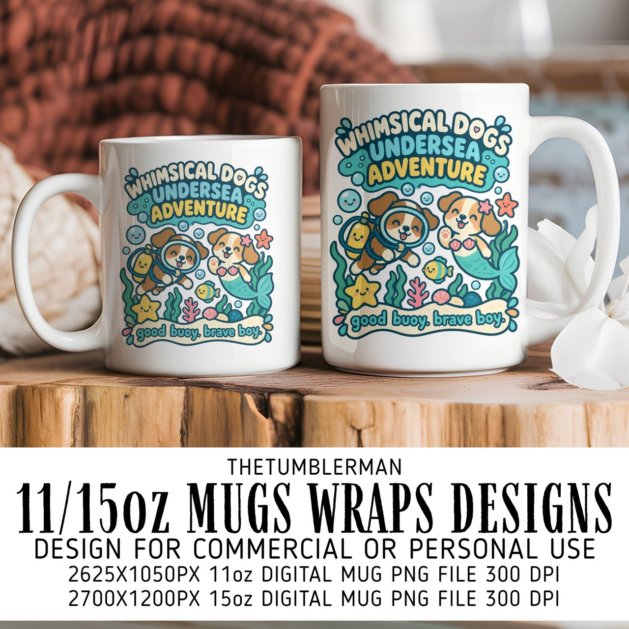 Whimsical Dogs Undersea Adventure Mug Design