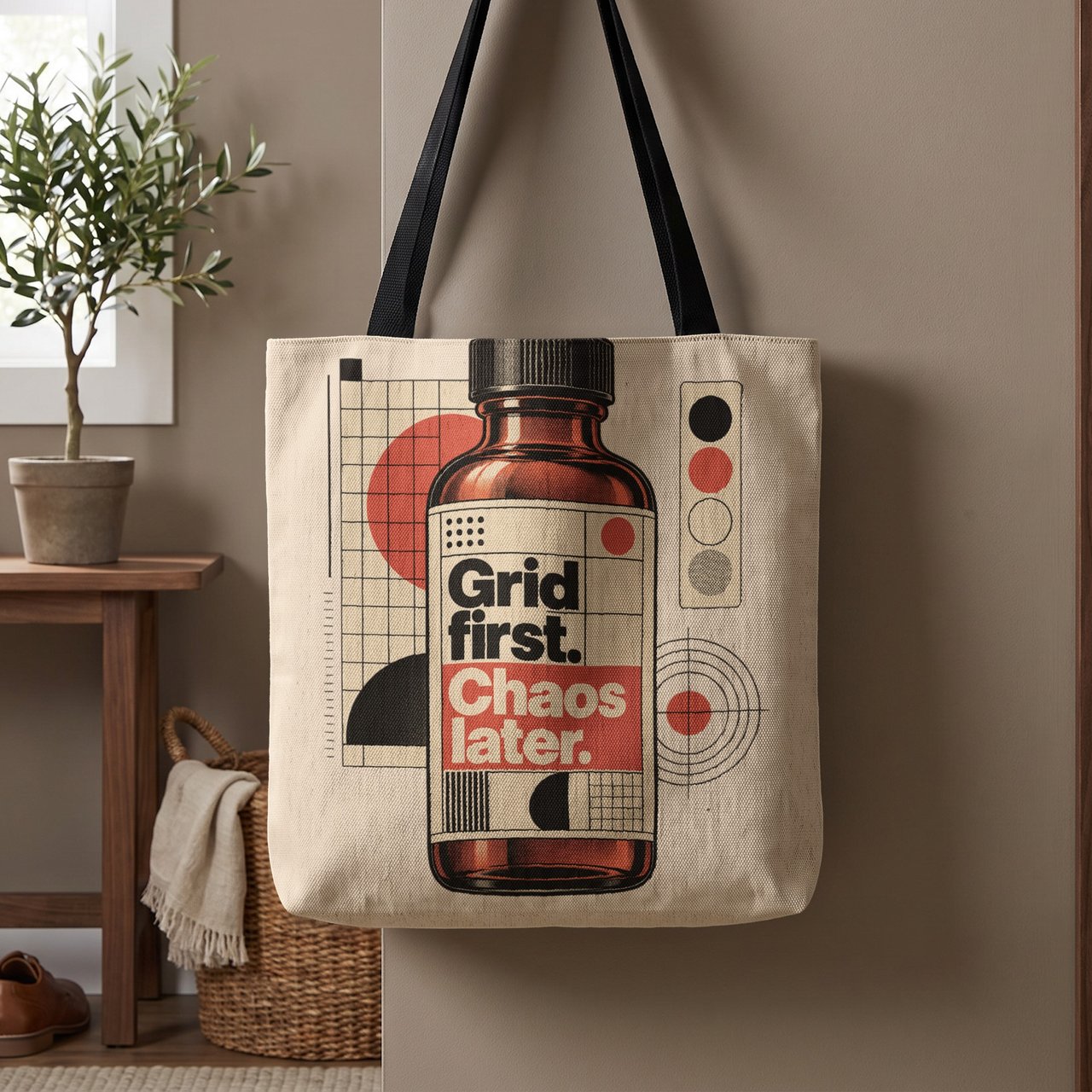 Grid First Chaos Later Tote Bag