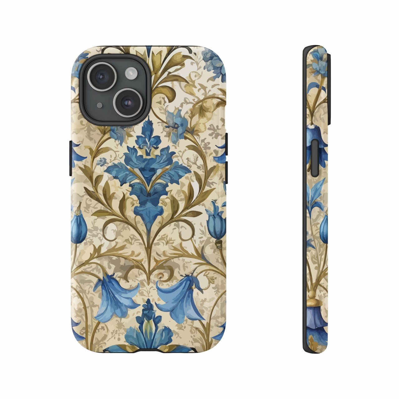 Floral iPhone Case: Bluebell Pattern, Elegant Vintage Design, Protective Phone Cover