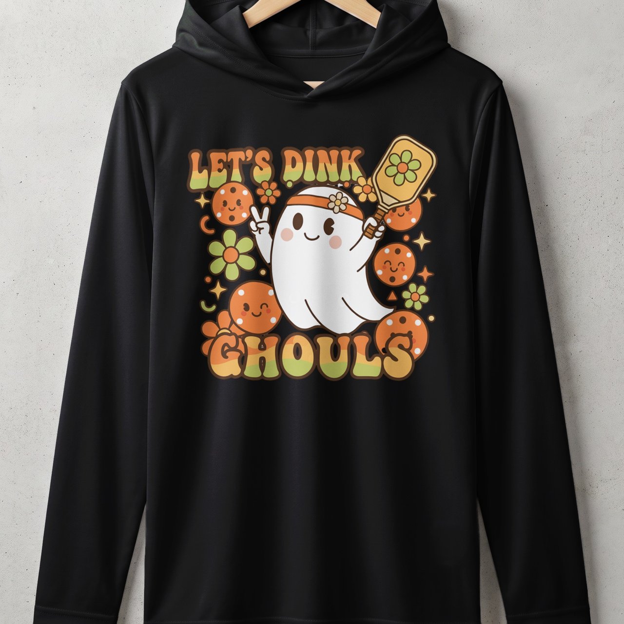 Pickleball Sport-Tek Performance Hood, Let's Dink Ghouls Retro Graphic, Lightweight Sun Warm-Up Hoodie
