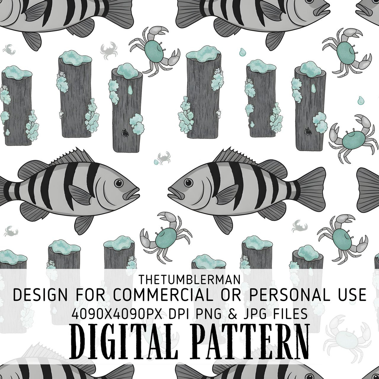 Digital Pattern Bundle, Fish and Crab Print, Nautical Seamless Pattern, Ocean Life, Commercial Use, Digital Paper Pack, Fabric Design, PNG
