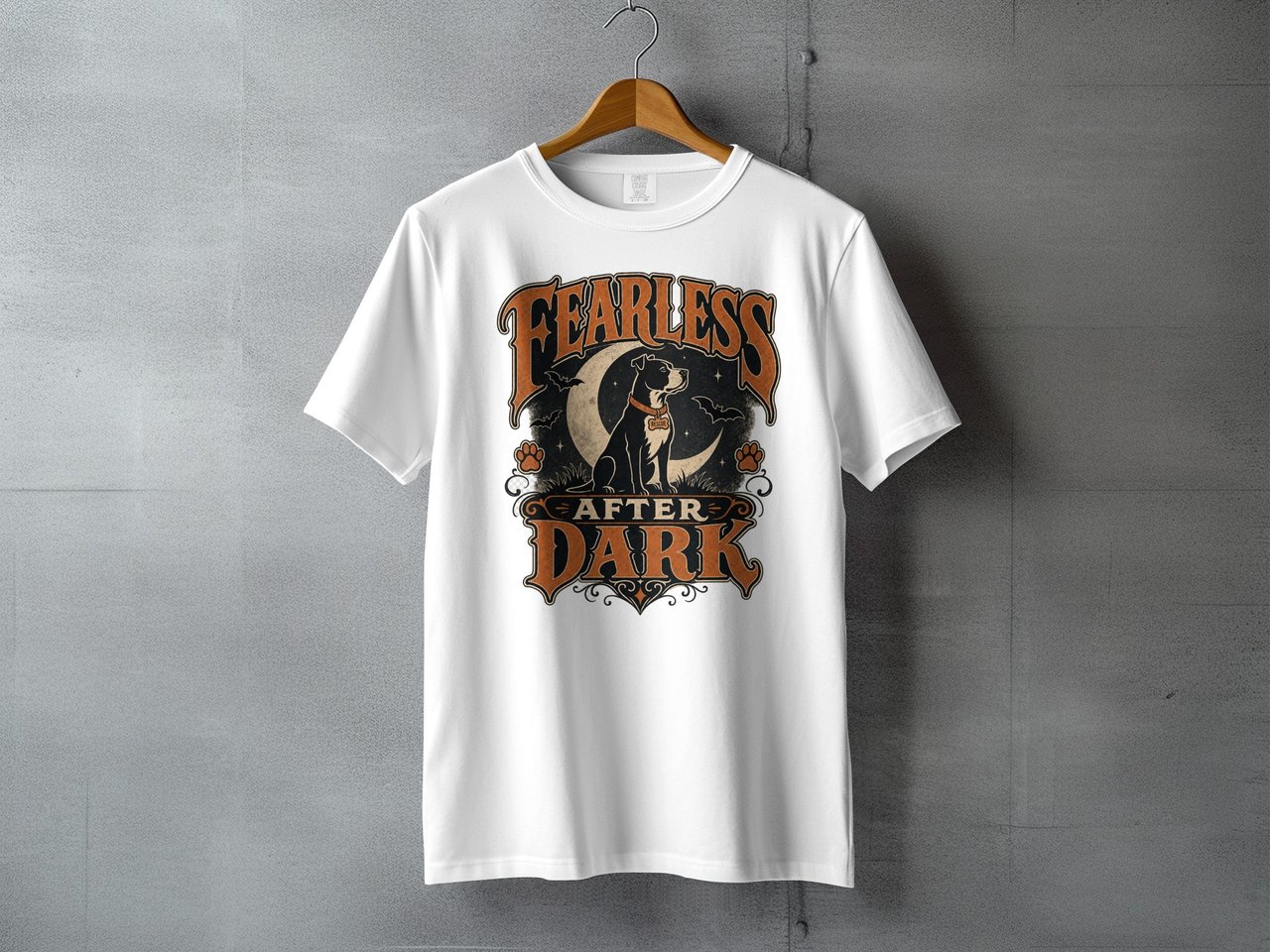 Fearless After Dark Dog Lover T-Shirt, Vintage Pitbull Rescue Dog Halloween Spooky Season Gothic Bat Moon Tee, Pet Owner Gift