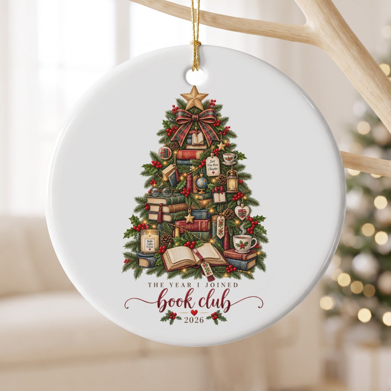 Book Club Christmas Ornament 2026, Book Lover Tree Keepsake Ornament, Reader Gift, Bookish Holiday Decor, Bookworm Xmas Gift for Her