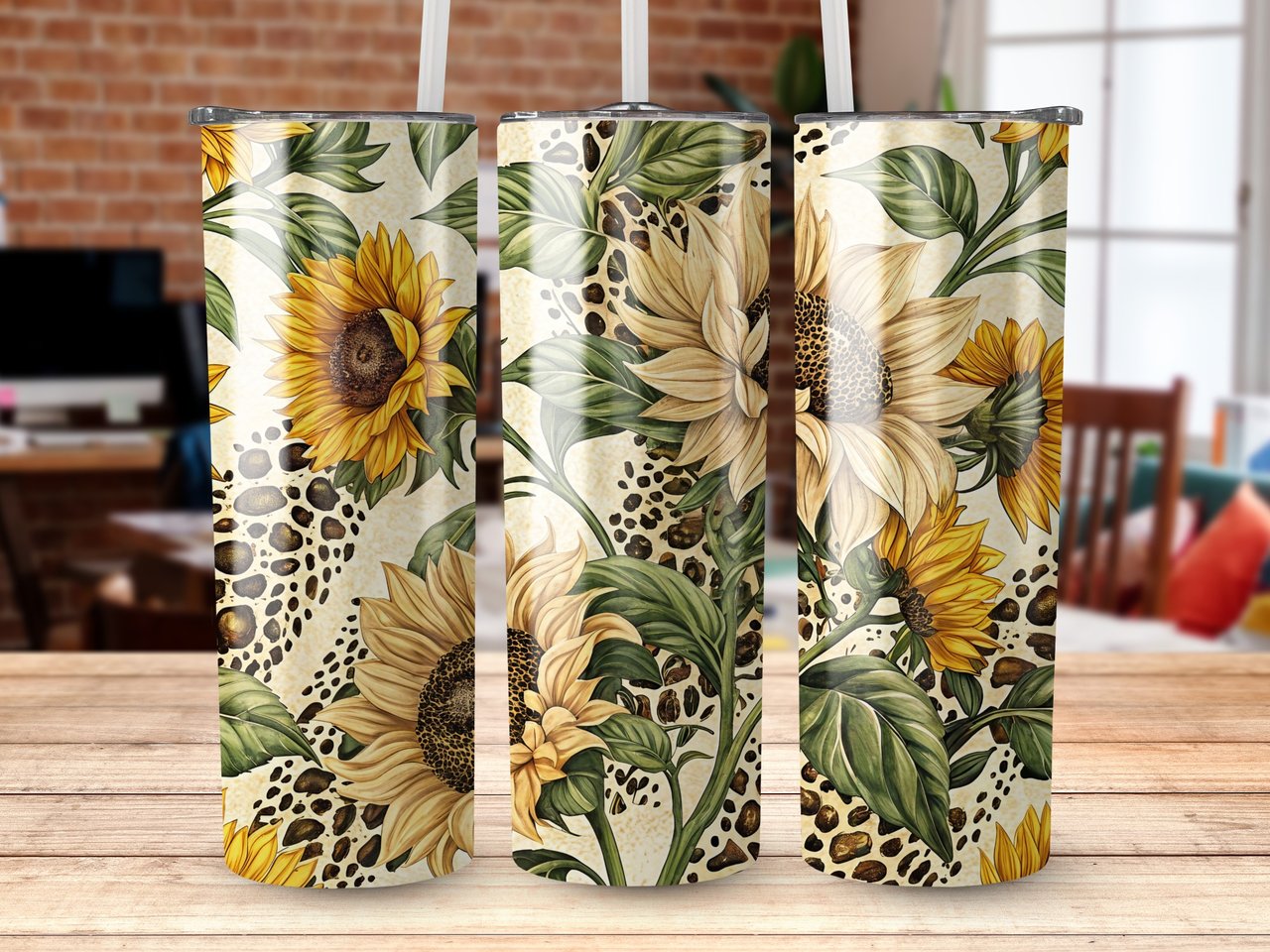 Sunflower Leopard 20oz Tumbler Wrap PNG, Floral Tumbler Design, Sublimation Design, Digital Download, Leopard Print, Cheetah Print
