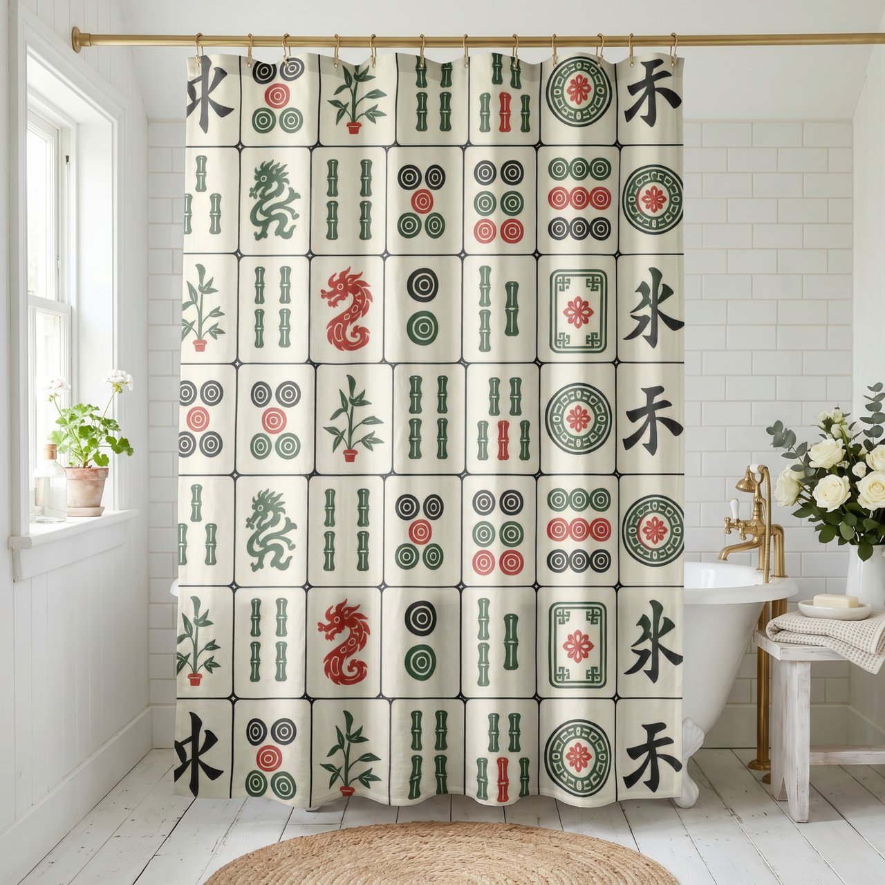Mahjong Game Tiles Shower Curtain