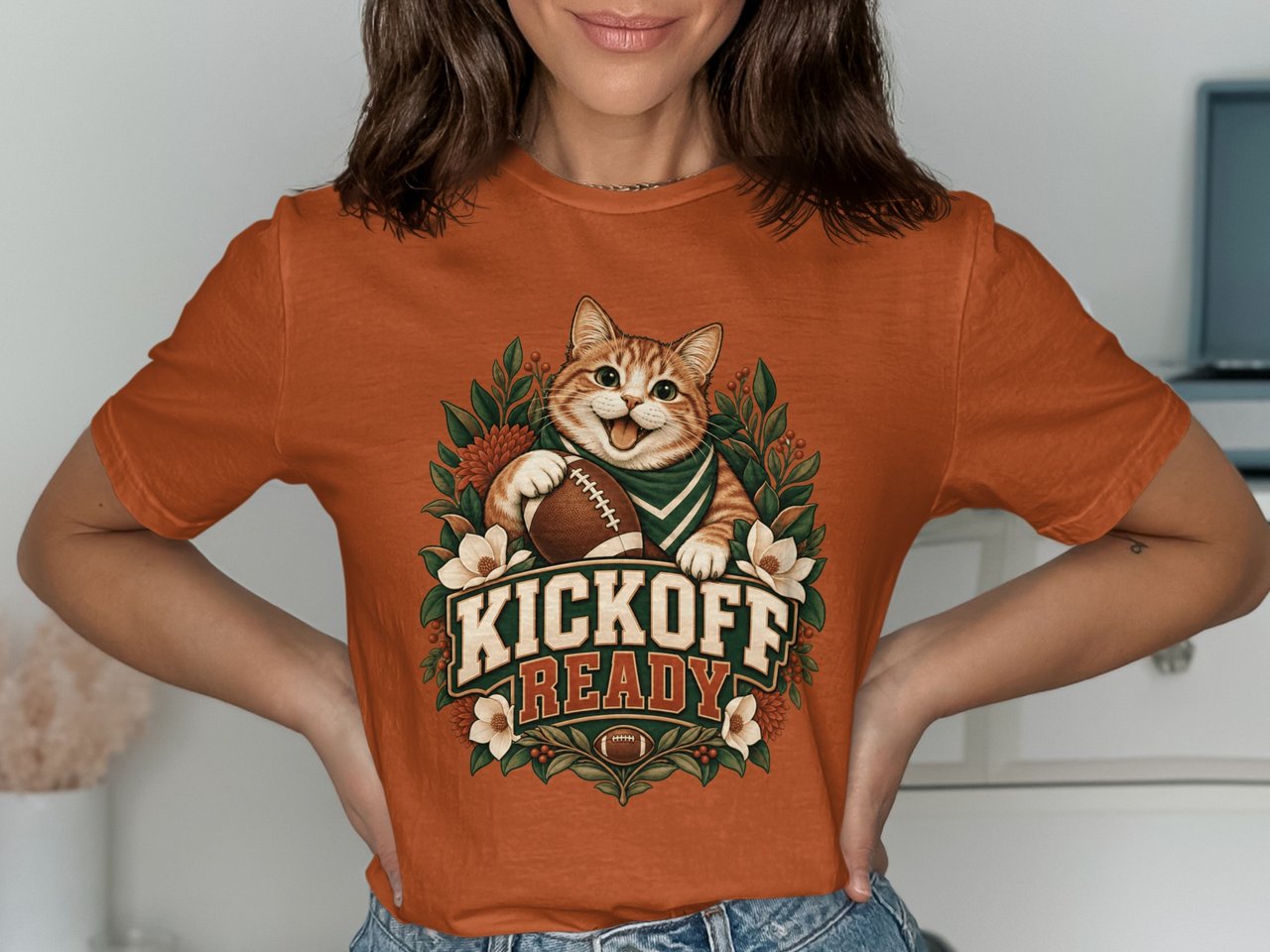 Kickoff Ready Football Cat Tee or Sweatshirt