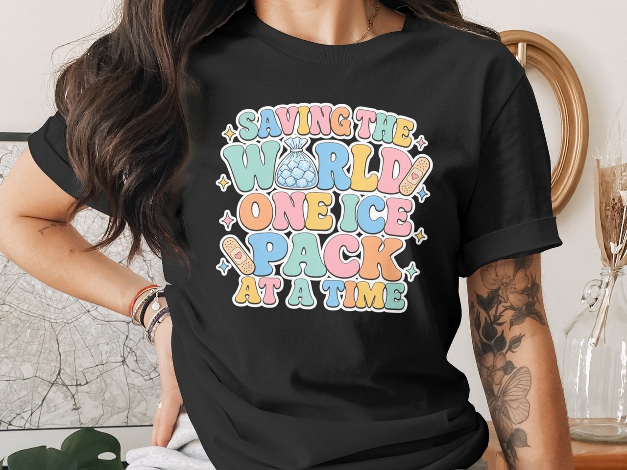 School Nurse T-Shirt: World Ice Pack Design, Retro Font, Medical Humor